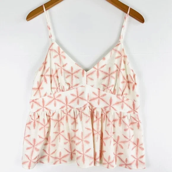 Loft Cami Tank Top Large Petite Linen Blend Cream Pink Stars Boho Baby Doll NWT - Picture 10 of 10